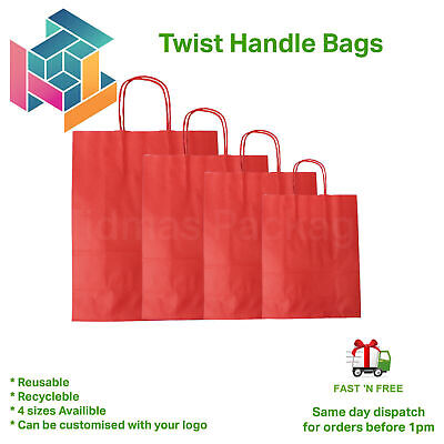 Red Paper Bags With Handles Party And Gift Carrier / Twist Handle Paper Bags • 125£