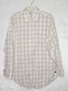 VTG Christian Dior Mens Shirt 16 33 Plaid White Beige Pioneer Cuff Links - Picture 1 of 9