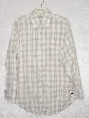 VTG Christian Dior Mens Shirt 16 33 Plaid White Beige Pioneer Cuff Links - Image 1 of 4