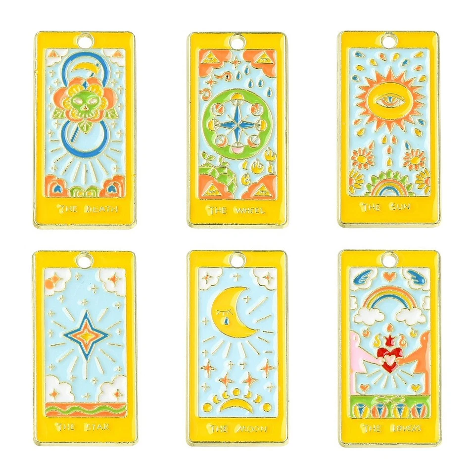 Dijes de cartas de tarot esmaltados 30 piezas dijes de tarot rectangulares para hacer joyas a granel Foto 1 de 4