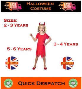 World Book Day Girls Red Devil Fancy Dress Party Costume & Horns Age 2 to 6 Year - Picture 1 of 2