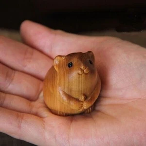 Cliff Cypress Wood Carved Figurine Desktop Decor Statue Rat Toy Zodiac Ornaments - Picture 1 of 5