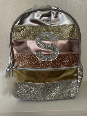 Mochila Justice Oro Rosa, Oro y Plata Rayas Brillo, Inicial S - Nueva con Etiquetas Foto 1 de 4