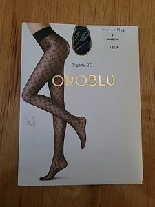 New OROBLU Graphic Hub Tights 20 Den Marine/Cyan Size S - Picture 1 of 5