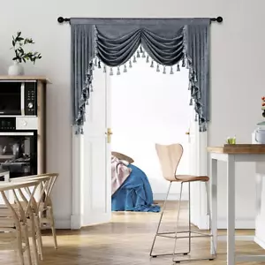 Dicke graue Chenille Fenster Vorhänge Volant für Wohnzimmer Swag Wasserfall Valan - Bild 1 von 12