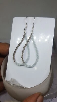 Orecchini pendenti in argento sterling 925 con quarzo fumé e calcedonio gioielli - Immagine 1 di 4