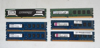 12GB Lot = 4GB PC3-12800 BALLISTIX + 1GB & 2GB PC3-10600 KINGSTON SAMSUNG ELPIDA - Image 1 of 2