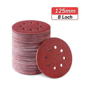 125mm 8 Loch Schleifscheiben Klett Schleifblätter Schleifpapier Rot Exzenter - Picture 1 of 3