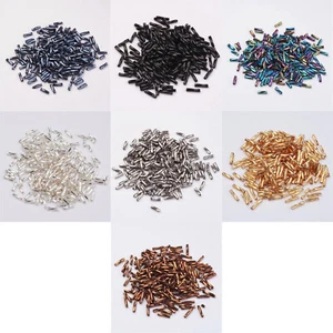 50g Twisted Glass Bugle Beads Metallic Opaque 6mm UK - Picture 1 of 30