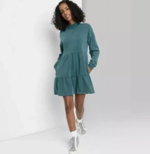 🔥 Vestido Babydoll Turquesa Envejecido Mujer Wild Fable Manga Larga - Imagen 1 de 5
