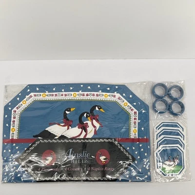 VTG Ainslie Hills 12 Piece Table Setting Placemats Coasters Napkin Rings Geese - Image 1 of 4