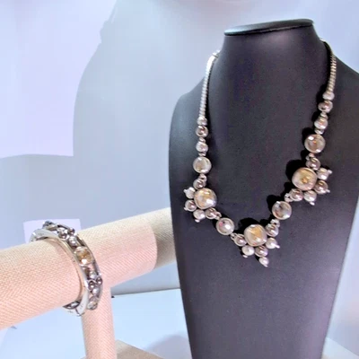 Brighton SELENE Silver Topaz Gray Crystal Brown Cluster Necklace & Bracelet Set - Image 1 of 4