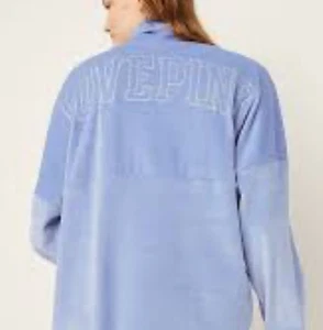 Victoria's Secret Pink Velour Wasserfallausschnitt Sweatshirt blau Rückenlogo Gr. XL weich - Bild 1 von 3