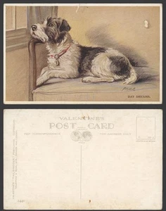 MAC Künstler signierte alte Postkarte Day Dreams, Draht Foxterrier Hund Welpe - Bild 1 von 1