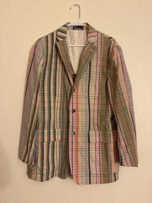 Mens Vintage Polo Ralph Lauren Plaid Sports Coat 42 R Pink Green Spring - Image 1 of 4