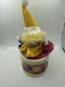 Vintage Porcelain Clown In Drum Wind Up Toy Musical 1993 Artmark - Picture 1 of 8