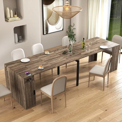 23.62-118.11"Extendable Dining Table for 2-12 People Space-Saving +Storage Brown - Image 1 of 4