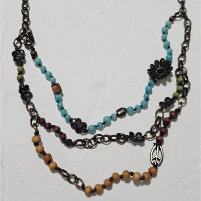 Colar Boho Lucky Brand Aqua and Tan Multi Strand - Imagem 1 de 4