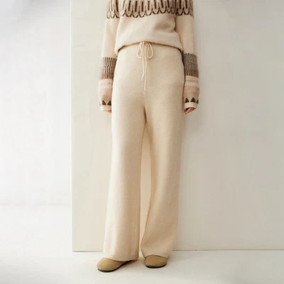 100% кашемир толщиной трикотажа широкие брюки женщин свободного высокая талия прямые брюки - Изображение 1 из 4