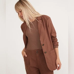 Marine Layer Flora Hemp Blazer in Pinecone Brown M - Picture 1 of 8