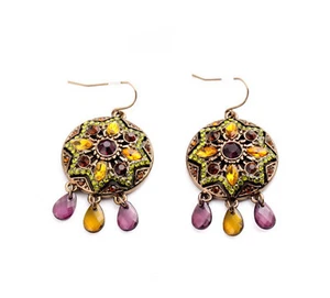 NUEVOS Pendientes Destacados Urban Anthropologie Voletta Púrpura Naranja Lima con gemas - Imagen 1 de 1