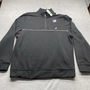 Nautica Sweater Mens Large 1/4 Zip Long Sleeve True Black Fleece Pullover $89 - Picture 1 of 11