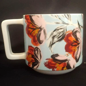 Starbucks 2019 Floral Stackable Mug. Rosa/rote Blume auf blau, 14oz. Kaffeetasse - Bild 1 von 4