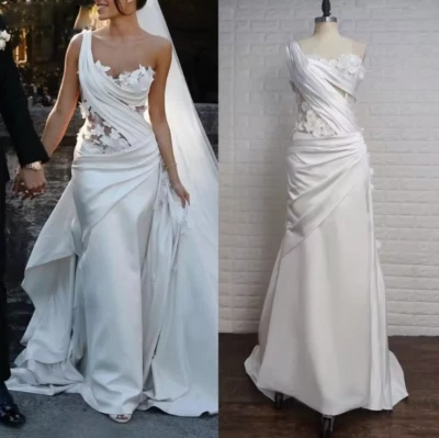 Full Body Lace A Line Wedding Dress Long Sleeves Chapel Train Illusion Bride - Image 1 of 4