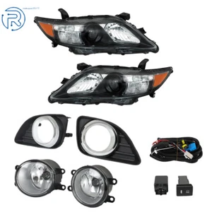 Pair of Black Halogen Fog Lights&Headlights Assembly For 2010-2011 Toyota Camry - Picture 1 of 14