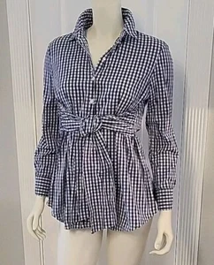 Isabella Oliver, London Blue Check Maternity Wrap Tie Button-Up Tunic US6/8 NWOT - Picture 1 of 9