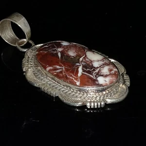 Native American Navajo Appaloosa/Magesite Sterling Silver Signed Pendant  - Picture 1 of 12