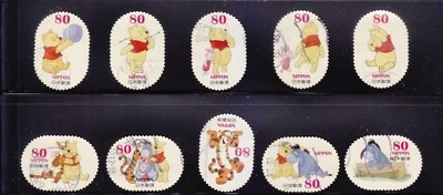 JAPAN 2013 DISNEY CHARACTERS WINNIE THE POOH 80 YEN COMP. SET OF 10 STAMPS USED - Image 1 of 4