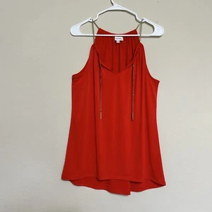 Calvin Klein Top Donna Taglia Large Rosso Canotta Senza Maniche Con Dettaglio Catena Oro - Foto 1 di 12
