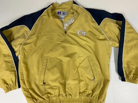 georgia tech Mens Jacket Extra Large Yellow Pullover Sweathirt Russell Athletic Cover