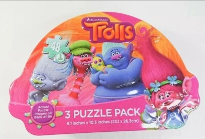 Dreamworks Trolls - 3 Puzzle Pack in Troll Tin NEW SEALED - Изображение 1 из 4
