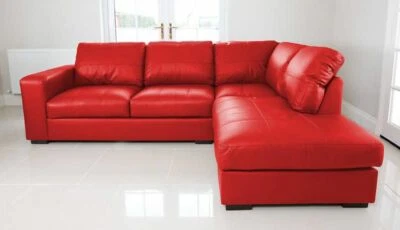 SOFAS AND MORE BRAND NEW WESTPOINT BIG CORNER SOFA IN RED FAUX LEATHER RIGHT HAND SIDE