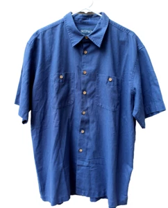 Old College Inn Linen Blend Short Sleeve Button Shirt Men's XL - Blue - Pockets - Picture 1 of 3