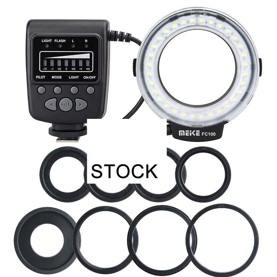 Meike FC100 LED Macro Ring Flash Light for Canon Nikon Pentax Olympus Camera - Image 1 of 4