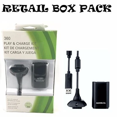 BATTERY PACK PLAY AND CHARGE KIT + RECHARGEABLE BATTERY FOR XBOX 360 UK SELLER - Image 1 of 2
