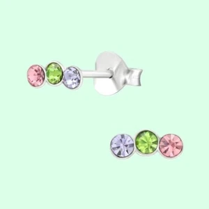 0.18 TCW Simulated Round Tourmaline ,Emerald & Amethyst Cute Earrings For Woman - Picture 1 of 7