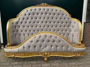 Bed Frame French Louis XVI 1880 Antique Corbeille Gold Beech Velvet - Picture 1 of 17