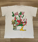 T-shirt vintage années 90 Père Noël surdimensionné TAILLE UNIQUE rennes blancs USA