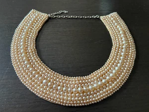 Collana Chocker Collare Vintage Multi Fila Finta Perla Fondo Satinato Regolabile - Foto 1 di 14