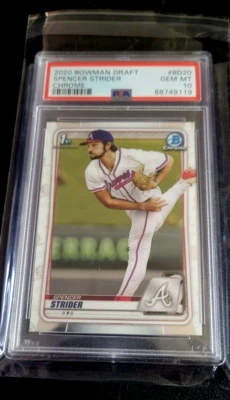 SPENCER STRIDER 2020 BOWMAN DRAFT CHROME #BD20 1ST ATLANTA BRAVES PSA 10 GEM MT - Image 1 of 2