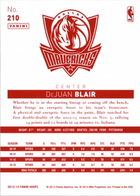 2013-14 Hoops Red Backs #210 DeJuan Blair - BSK - Image 1 of 2