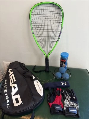 HEAD Green MX Hurricane Metallix Racquetball Racket 3 5/8 EUC W/accessories - Image 1 of 4