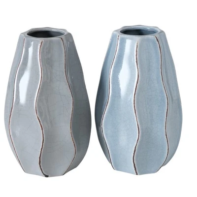 Juego de 2 jarrones Scandi Ripple, esmaltado craquelado, azul pálido y gris neutro, A... Foto 1 de 4