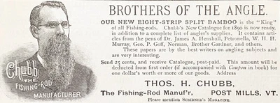 Nuevo molinos de postes de caña de pescar de bambú dividido de 8 tiras de CHUBB, antiguo anuncio impreso de 1890 Foto 1 de 3
