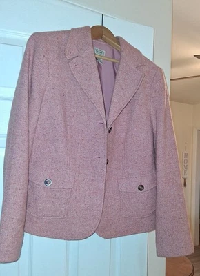 L.L. Blazer para mujer Bean rosa lana mezcla seda espiga vintage traje chaqueta M Foto 1 de 4