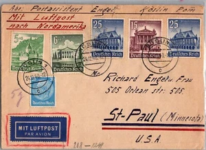 GERMANY 1940 POSTAL CENSORED AIRMAIL COVER SEMI-POSTAL MULT FRANKING ADDR USA - Picture 1 of 2